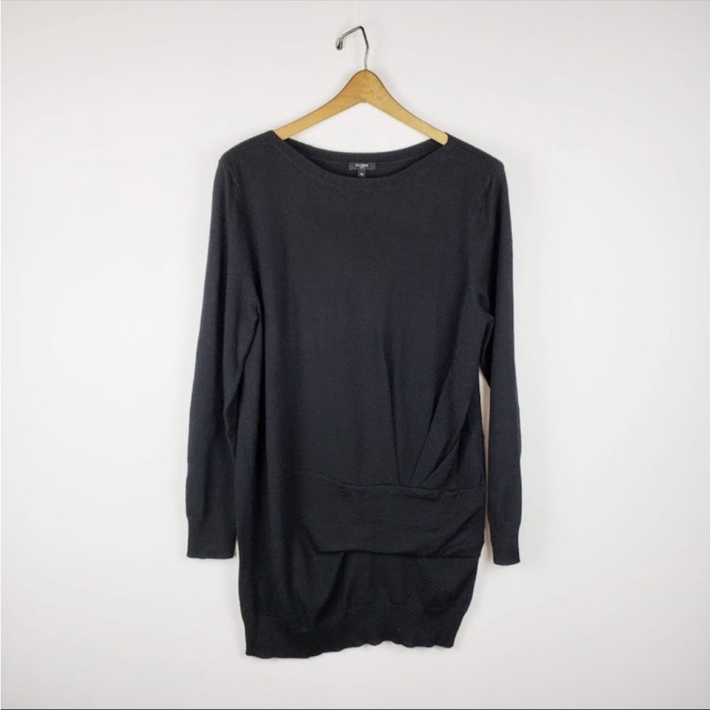 Hobbs London 100% wool boat neck tunic sweater womens 12 bow gather black